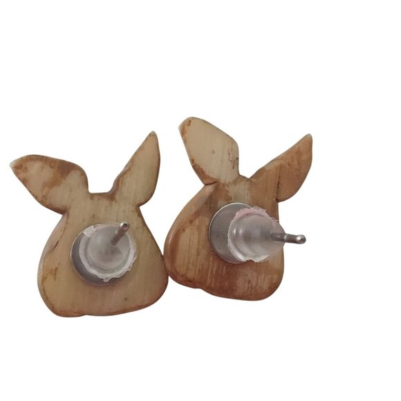 Clay Bunny Brooch & Earrings Set Handmade Rabbit Jewelry Easter - Picture 4 of 5